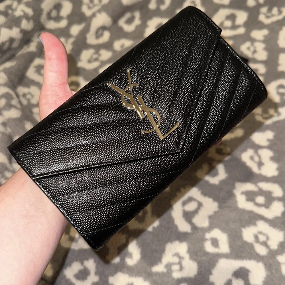 Authentic  Saint Laurent YSL Large Grain de Poudre Flap Wallet😍 New 😍 - Picture 12 of 17